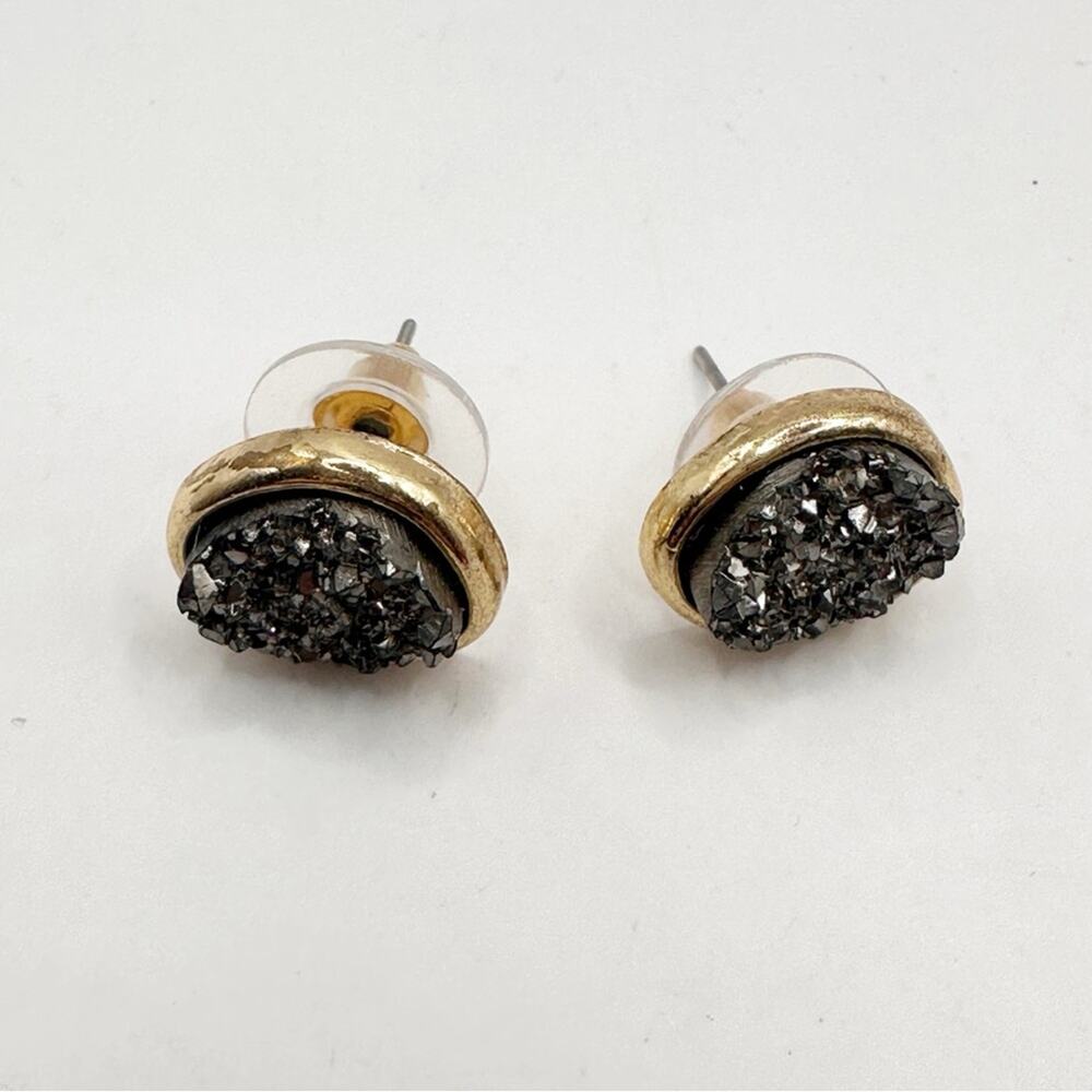 Drusy Stud Earring Gold Gray Pierced Druzy Casual Minimalist Costume Jewelry
